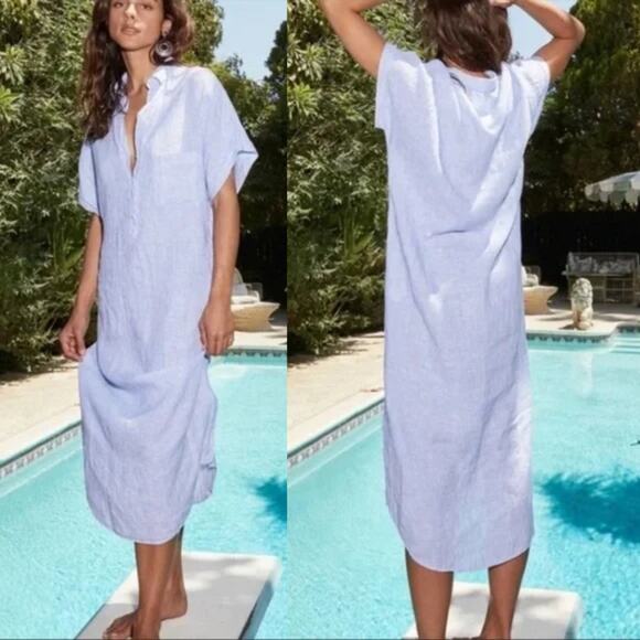 Grayson Shirt Dress Womens 4 Large Blue Artist Linen Maxi Lagenlook Minimalist - Picture 2 of 12